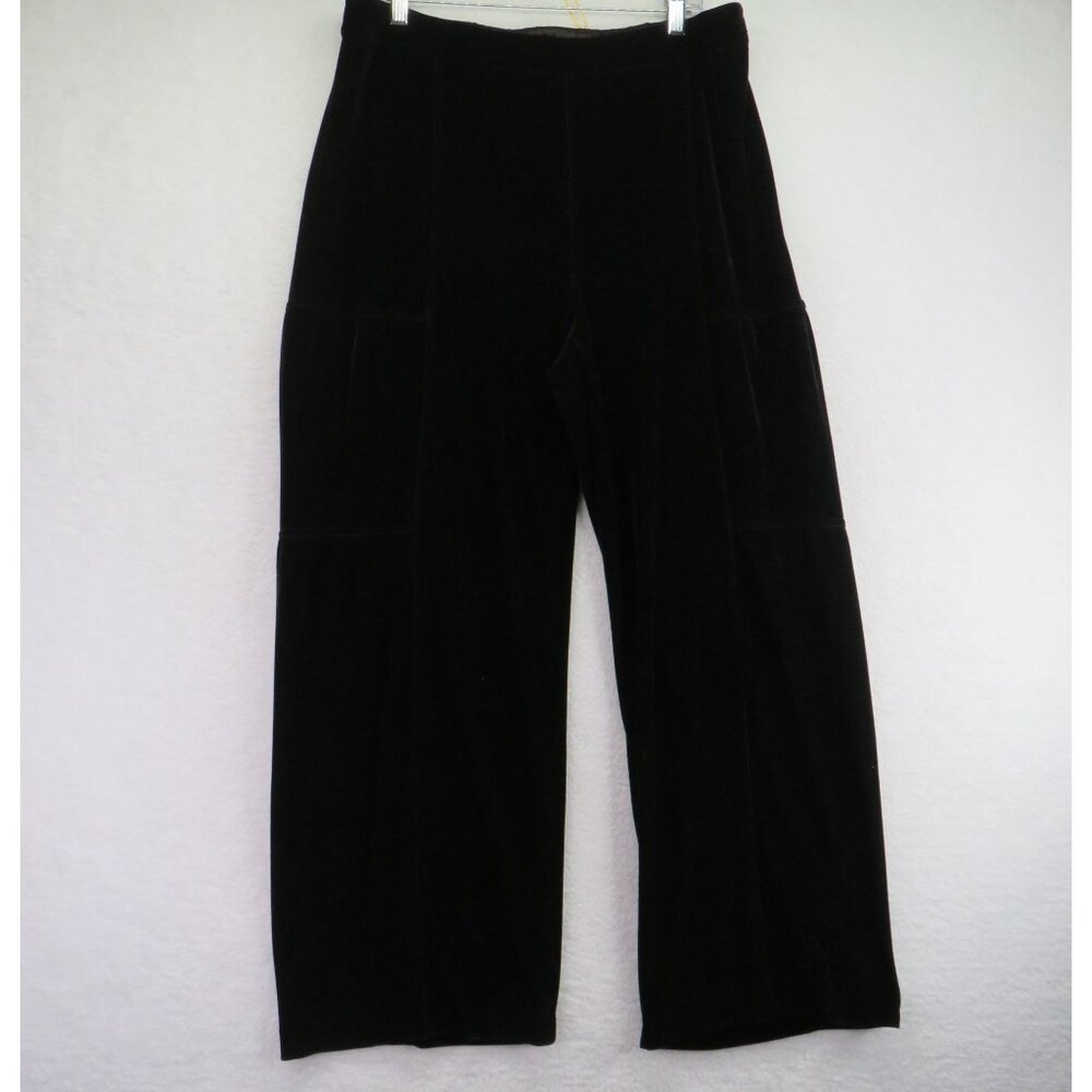 Soft Surroundings Pants  Womens Size Large Black Velour Wide Leg Lounge Plush‎
